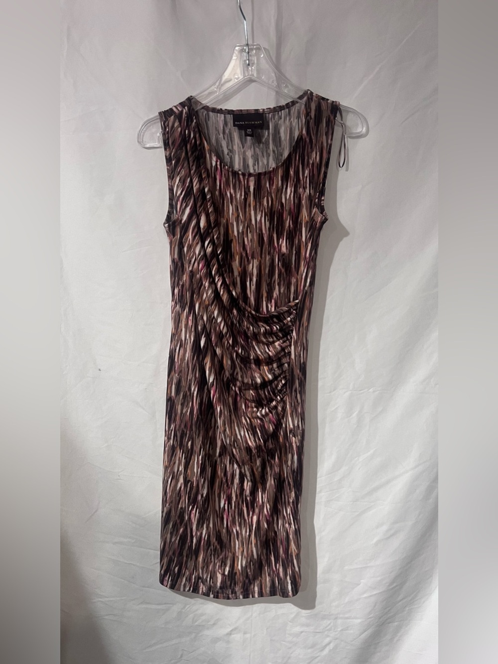 Dana Buchman Brown Multi-Print Sleeveless Ruched Midi Dress